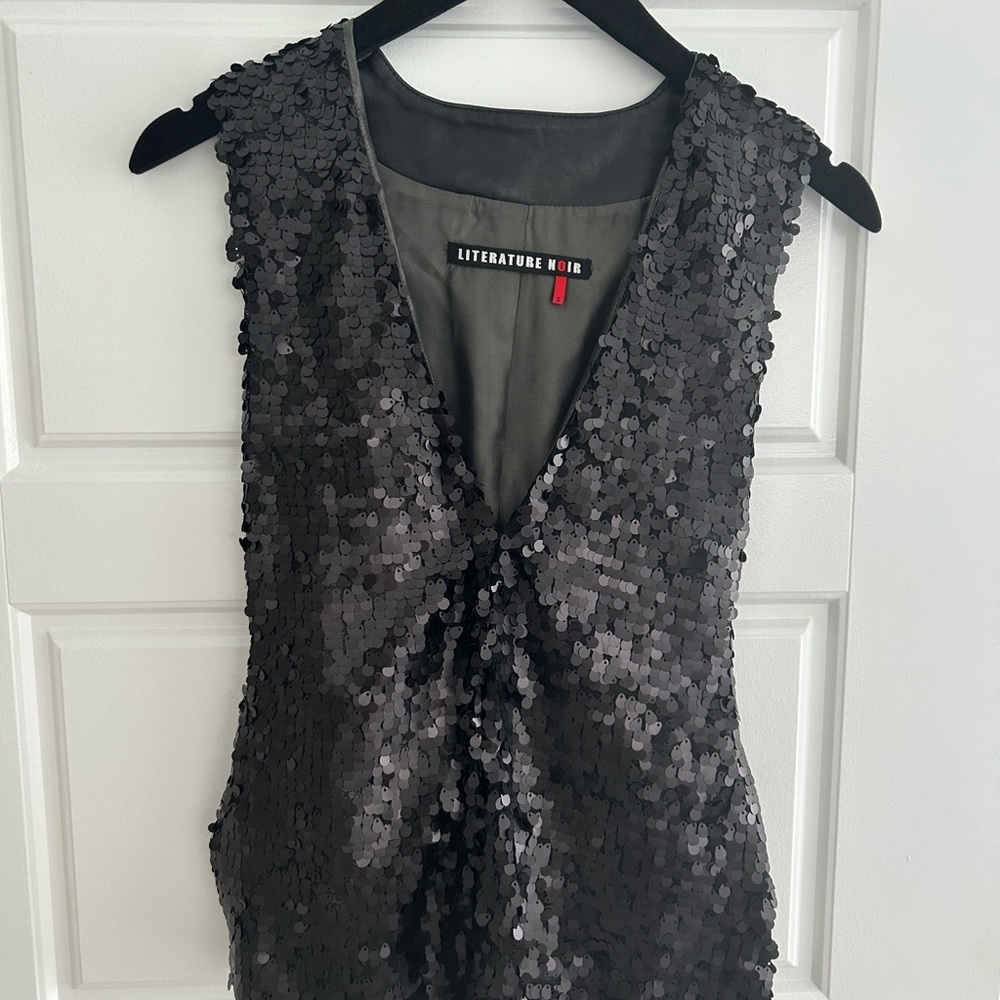 Literature Noir Black Sequin Sleeveless Top